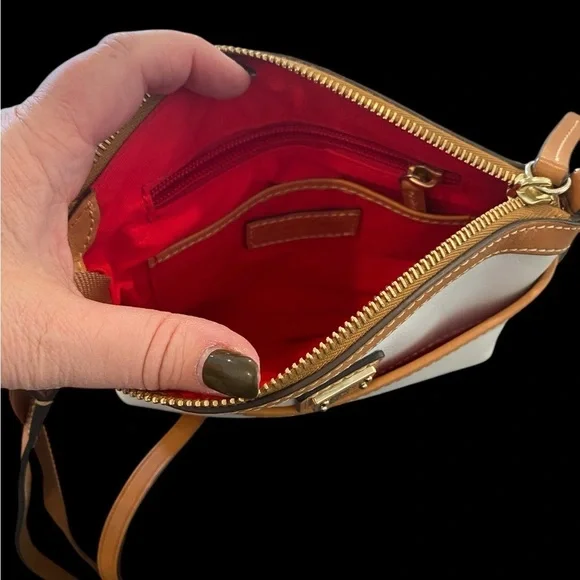 Dooney & Bourke white Italian leather crossbody with tan trim - like new - Picture 10 of 13